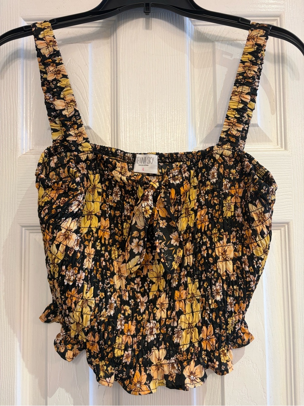 Sienna Sky Black Floral Smocked Tank with Yellow Accents